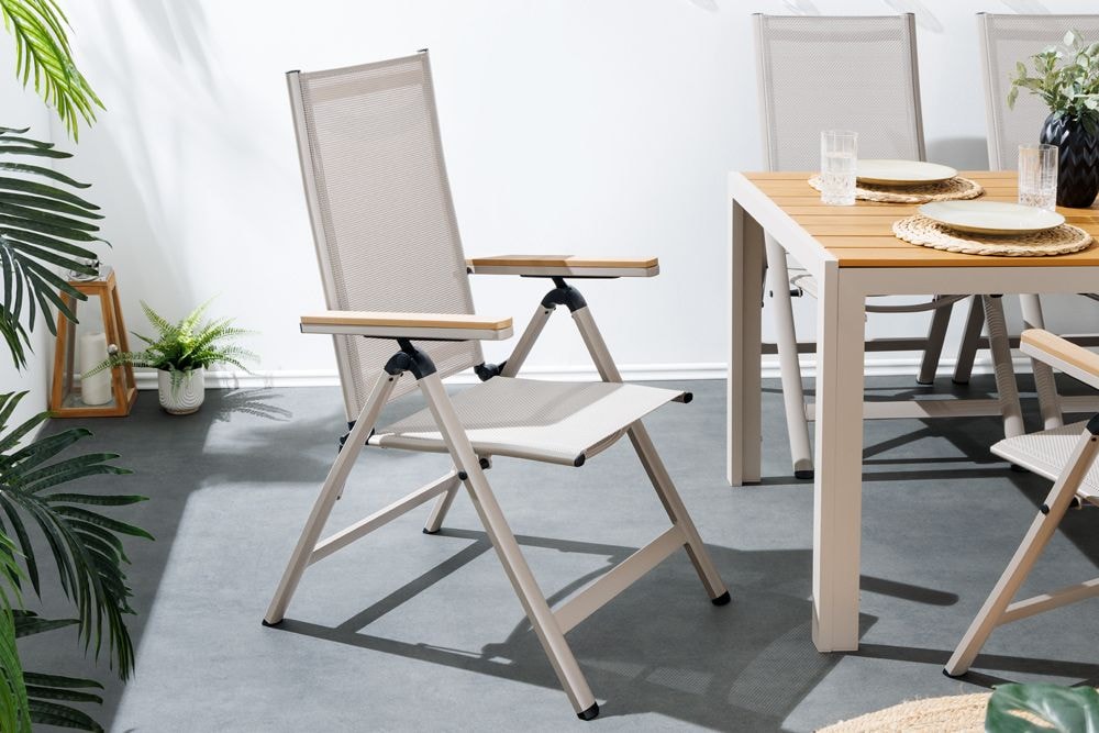 Outdoor Gartenstuhl DESIGNO taupe Aluminium klappbar wetterfest Hochlehner