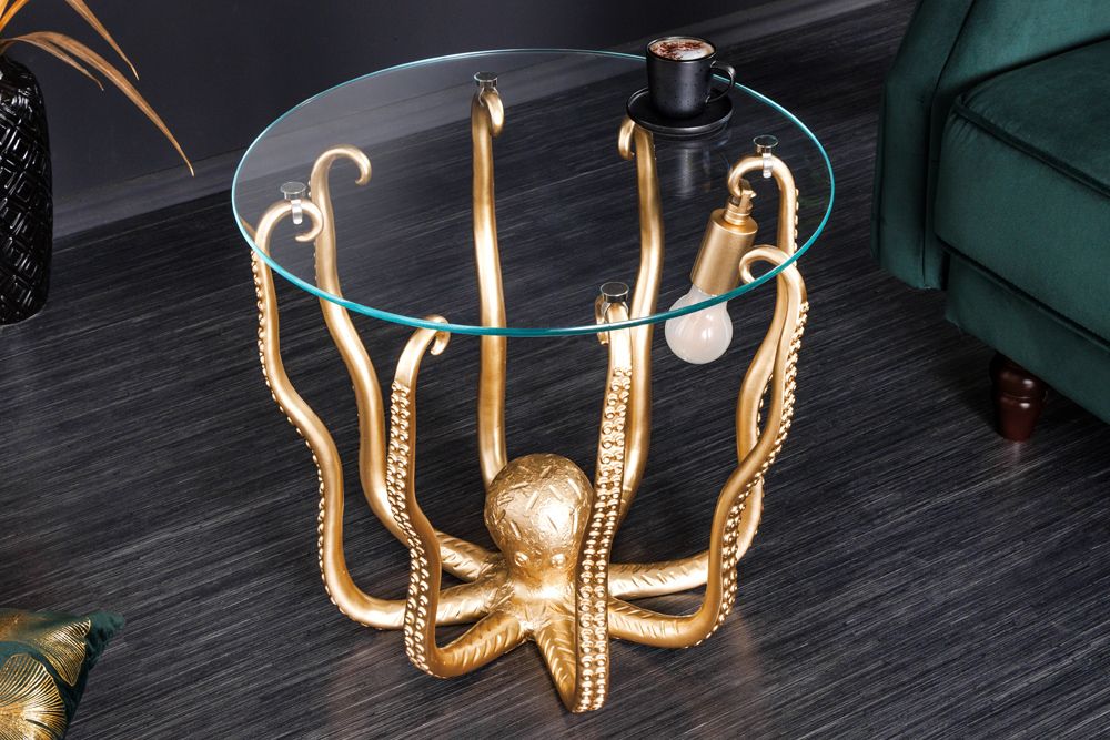 Runder Beistelltisch WILDLIFE OCTOPUS 50cm gold Skulptur Glas