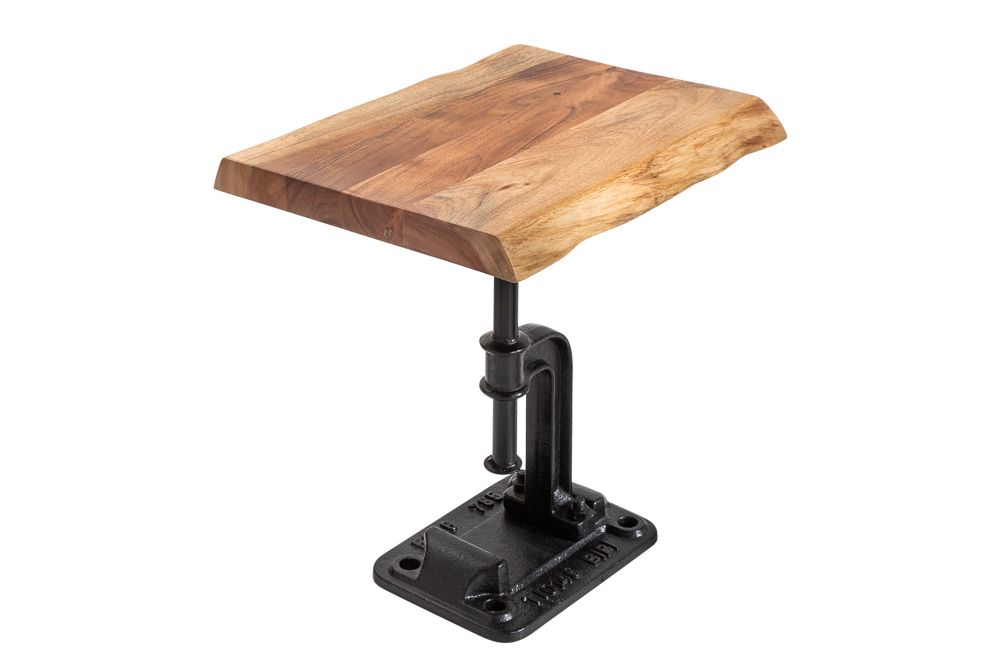 Authentischer Beistelltisch FACTORY 50cm Akazie Massivholz Baumkante Industrial Design