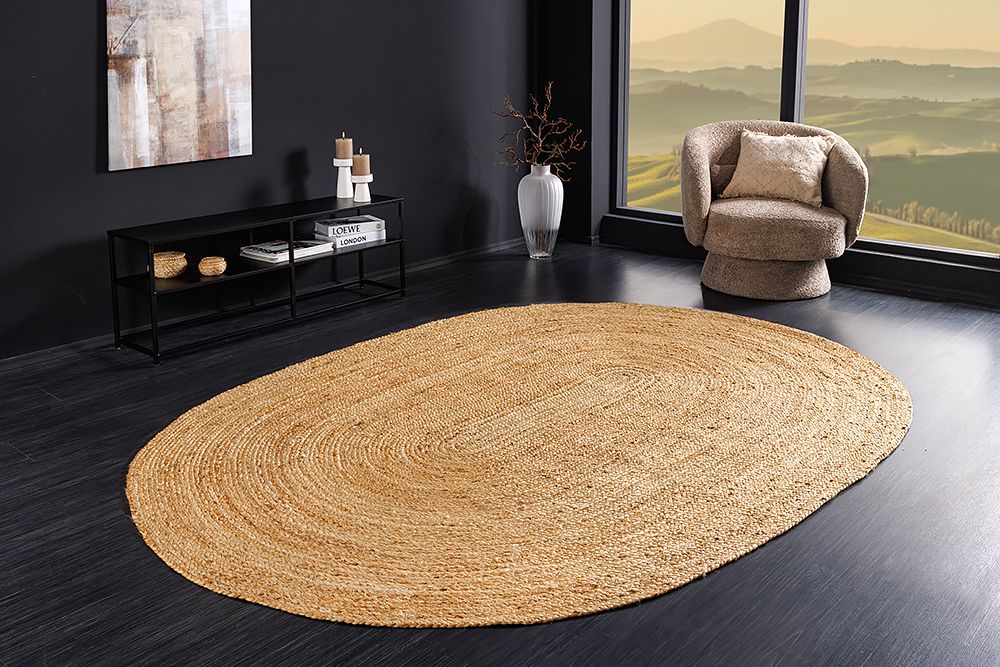 Ovaler Teppich PURE NATURE 230x160cm Jute handgewebt Flachgewebe