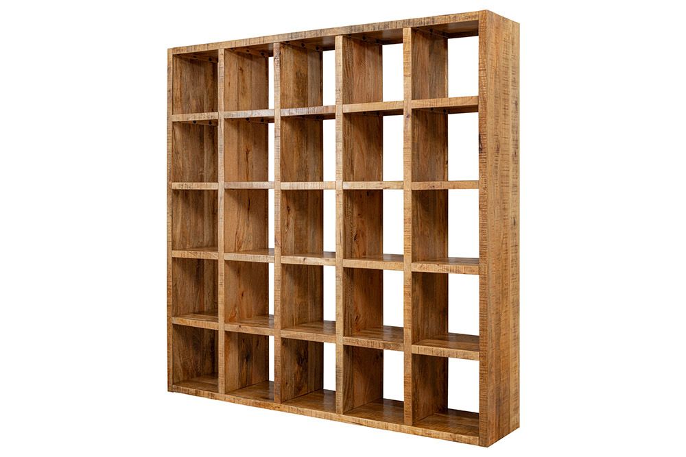 Massives Regal IRON CRAFT 200cm natur Mangoholz Bücherregal 25 Fächer