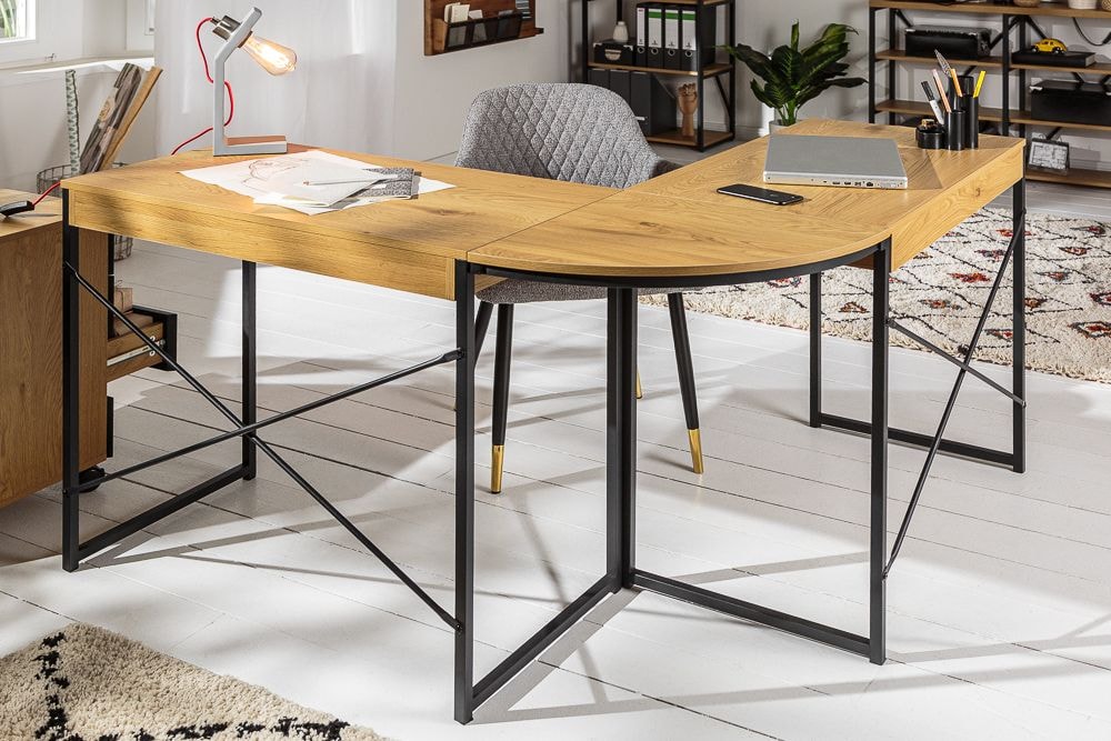 Industrial Eckschreibtisch STUDIO 130cm Eichenoptik mit Schubladen