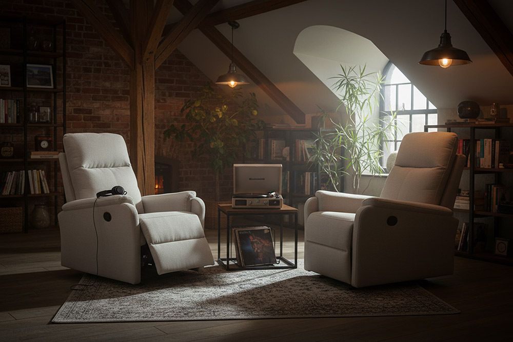 Exklusiver 1er Kinosessel HOLLYWOOD beige Strukturstoff elektrische Liegeposition