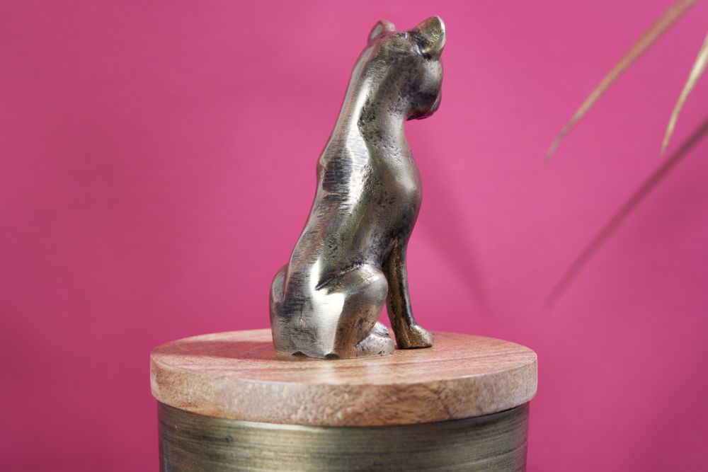 Design Dose PANTHER 20cm gold natur Mangoholz Panther-Figur Metall Dekoration