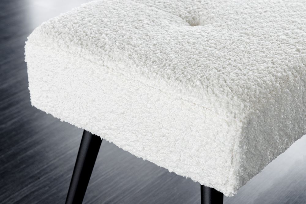 Design Sitzbank BOUTIQUE 100cm weiß Bouclé schwarze Metallbeine Polsterbank