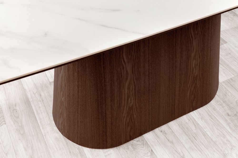 Design Esstisch UNIQUE 200cm weiß Walnuss Keramik Marmor Säulenfuß
