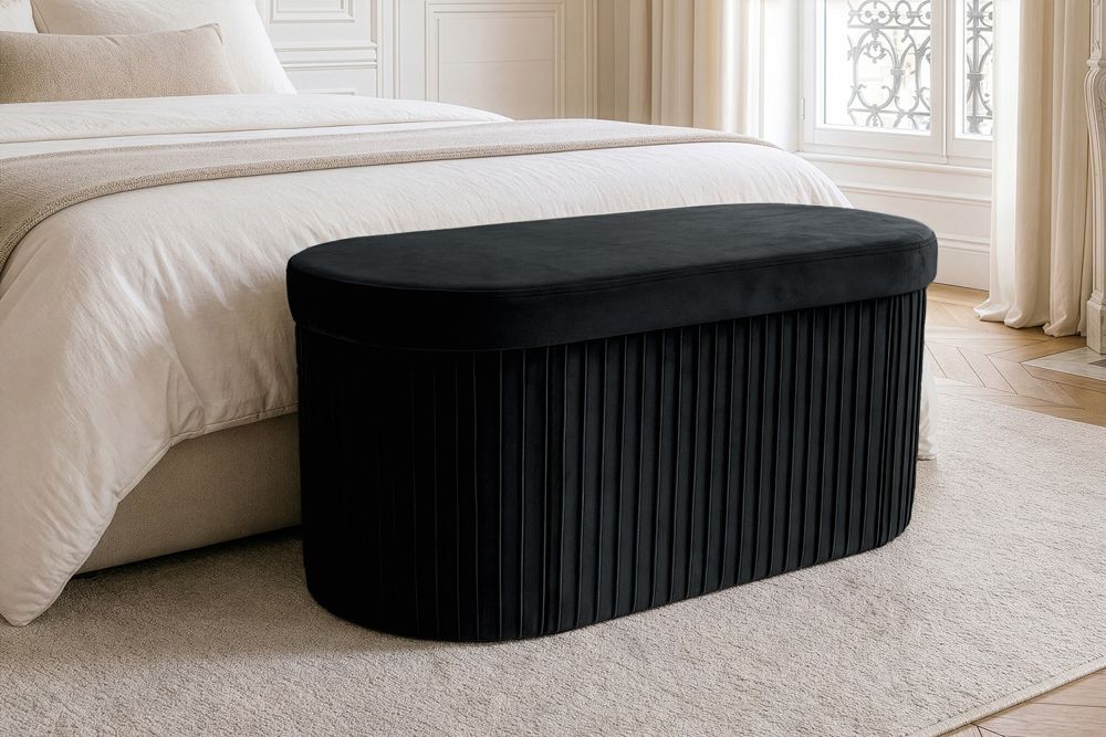 Faltbare Polsterbank ÉLAN 80cm schwarz Samt Sitzbank mit Stauraum