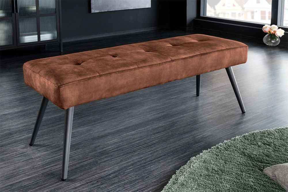 Design Sitzbank BOUTIQUE 100cm rostbraun Samt schwarze Metallbeine Polsterbank