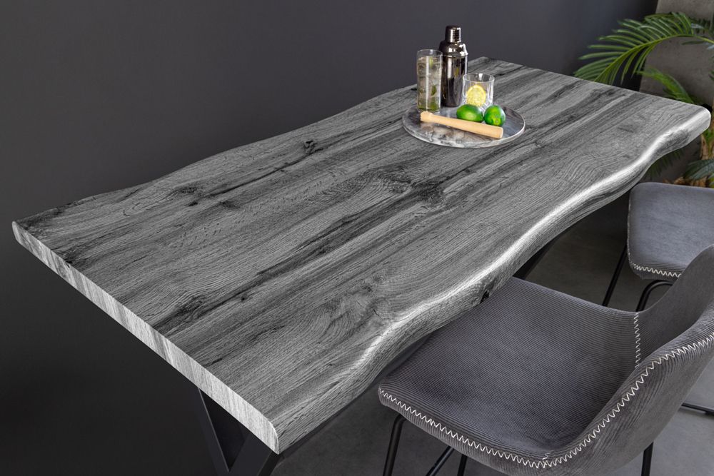 Industrial Bartisch WILD 120cm grau Wildeichen-Design schwarz Metall X-Gestell