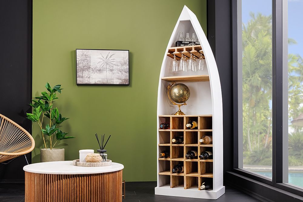 Massivholz Weinregal SEVEN SEAS 180cm weiß natur Mango Flaschenregal