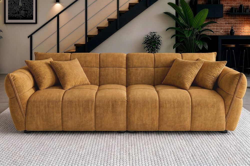 XXL Sofa CLOUD 260cm senfgelb Vogue Samtstoff Bigsofa Federkern inkl. Kissen