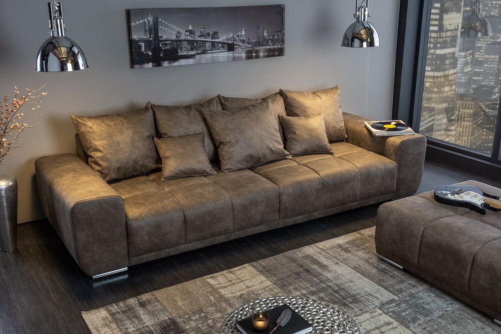 Big Sofa ELEGANCIA 285cm taupe Microfaser XXL Couch inkl. Kissen Federkern