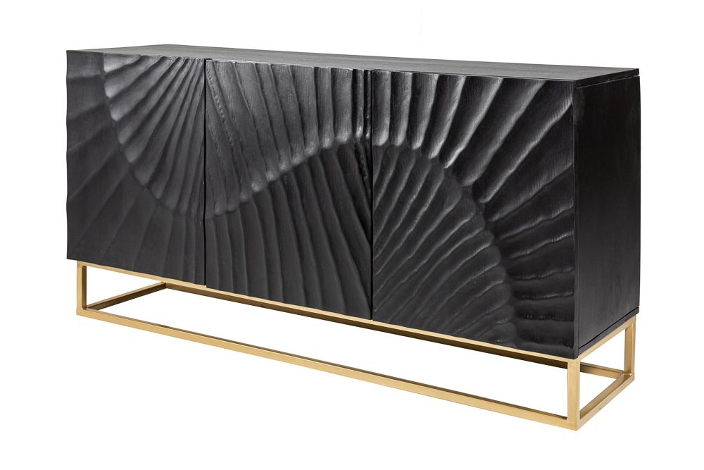 Massives Sideboard SCORPION 140cm schwarz Mangoholz aufwendige 3D Schnitzereien