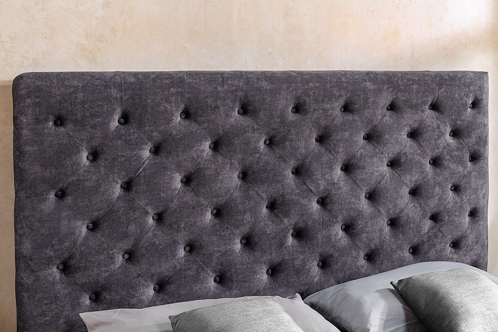 Boxbett PARIS 180x200cm grau Samt mit Stauraum und Lattenrost