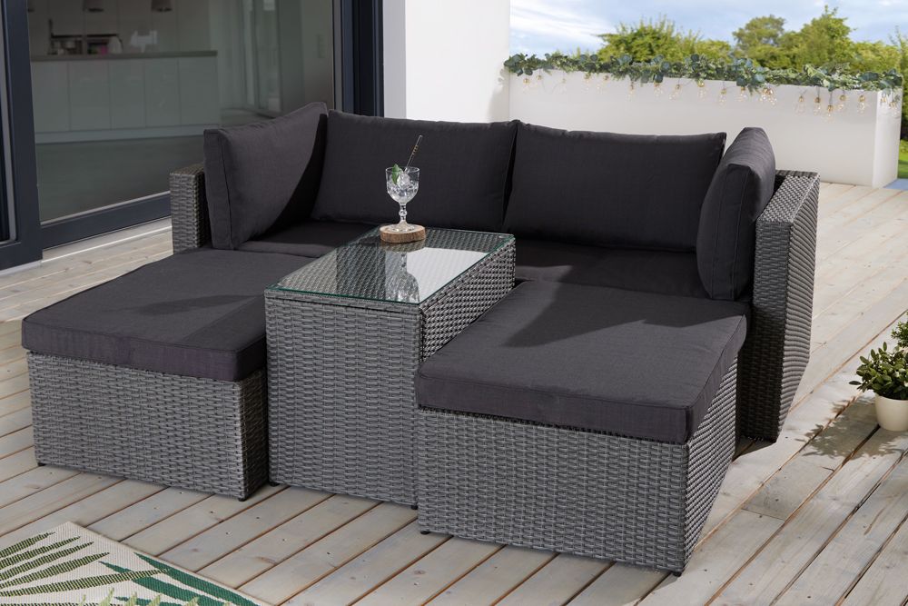 Outdoor Gartenlounge Set XXL MODULAR grau Polyrattan Sitzgruppe wetterfest inkl. Kissen