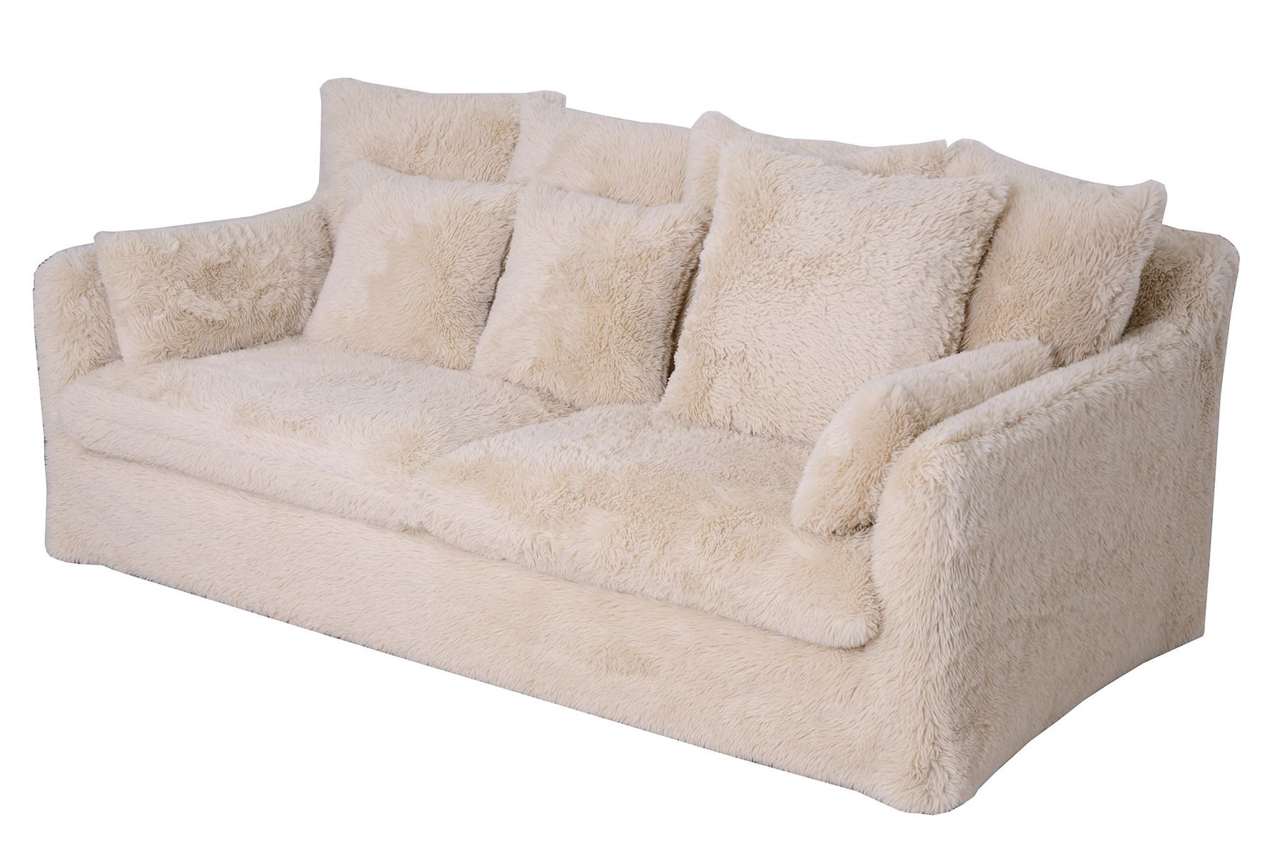 Großes 3-Sitzer Sofa YETI 200cm beige sand langfloriger Plüsch Shaggy-Stoff
