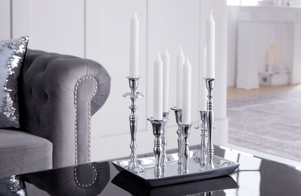 Kerzenständer MODERN BAROCK 30cm 7-flammig silber Aluminium poliert Kerzenhalter Deko-Platte