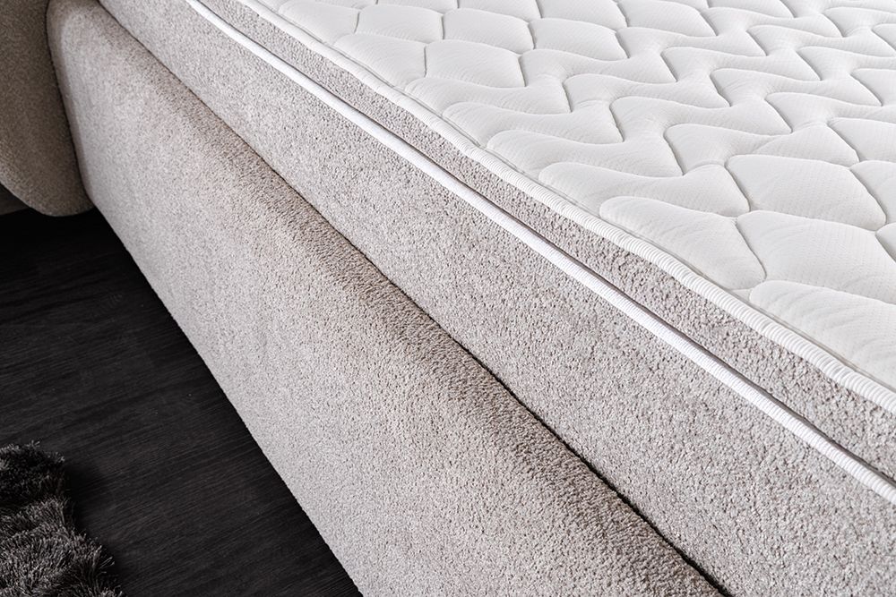 Modernes Boxbett ART DECO 180x200cm greige Bouclé mit Stauraum Matratze und Topper