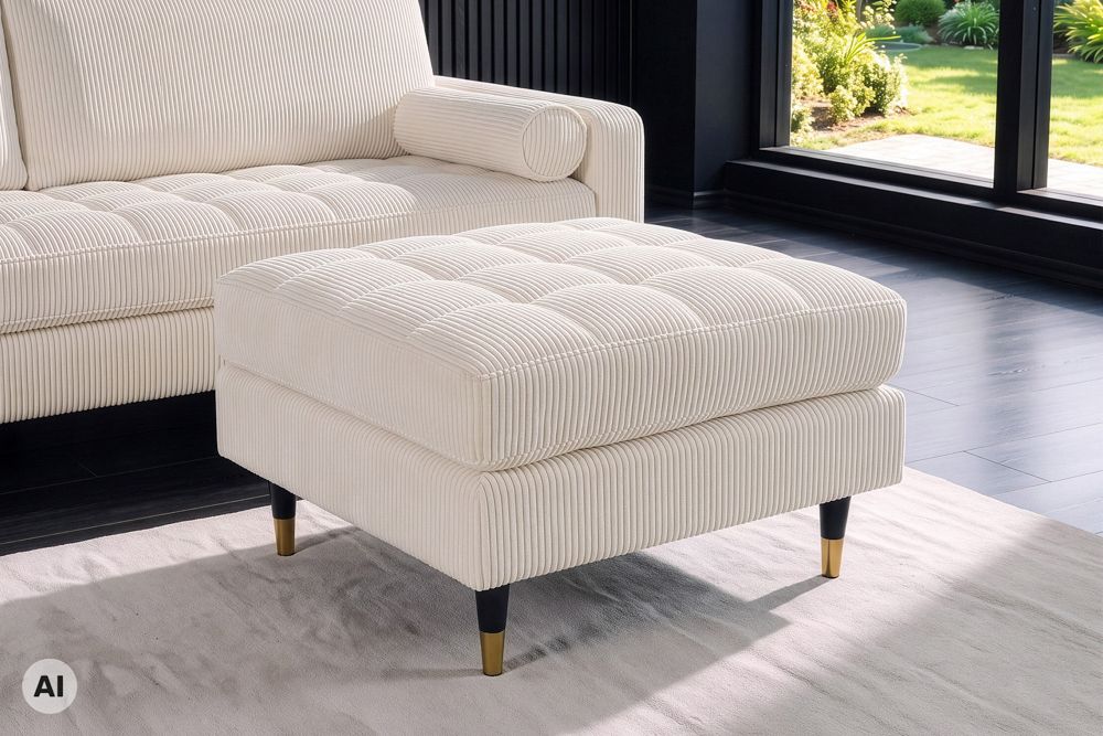 Design Hocker COZY VELVET 80cm beige gold Cord Metallfüße