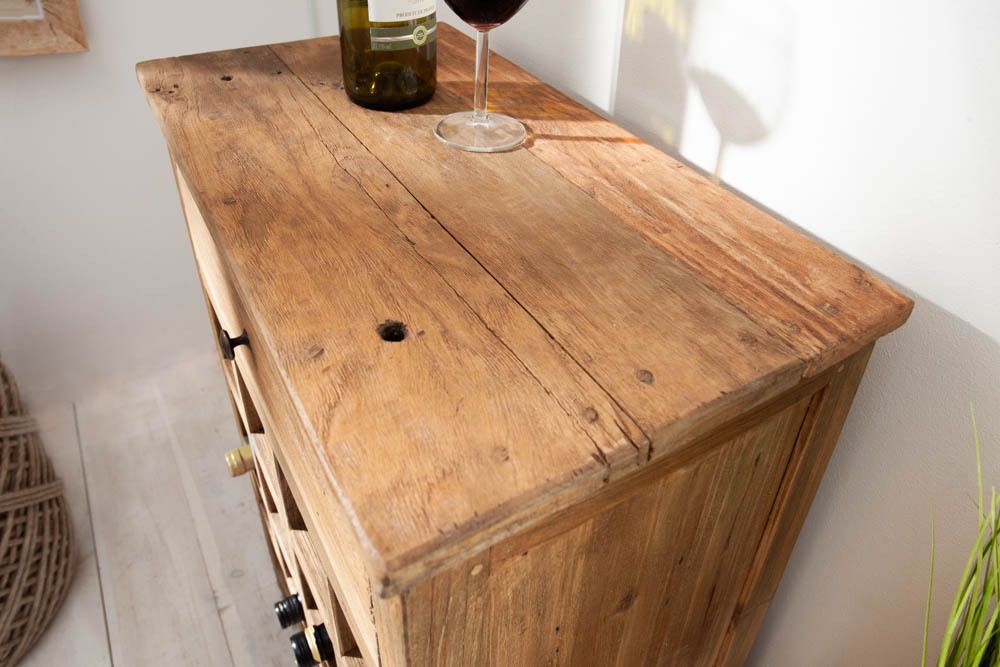 Massives Weinregal HEMINGWAY 56cm recyceltes Massivholz Weinschrank für 16 Flaschen