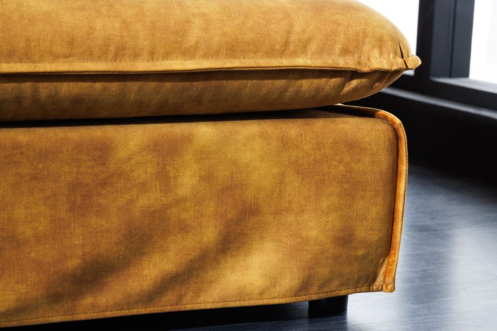 Großer Hussenhocker HEAVEN 100cm senfgelb Samt Landhausstil Sofahocker waschbarer Bezug