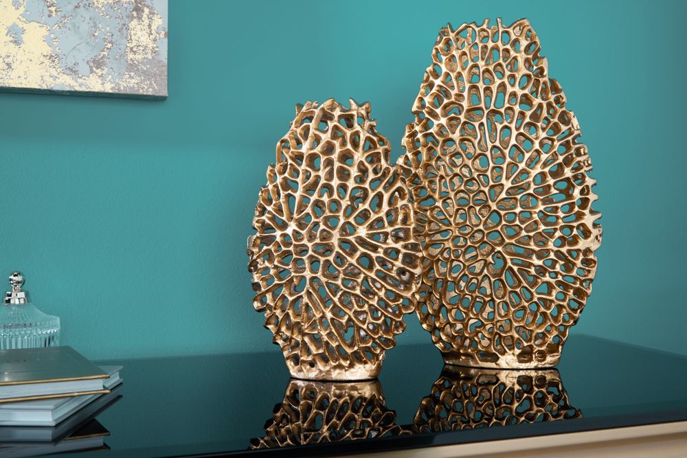Filigranes Vasen 2er Set ABSTRACT LEAF 40cm gold Handarbeit