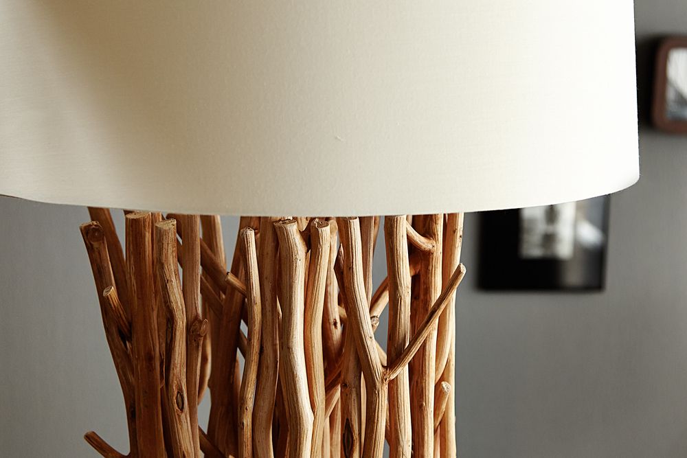 Design Treibholz Stehlampe EUPHORIA 180cm natur mit Leinenschirm