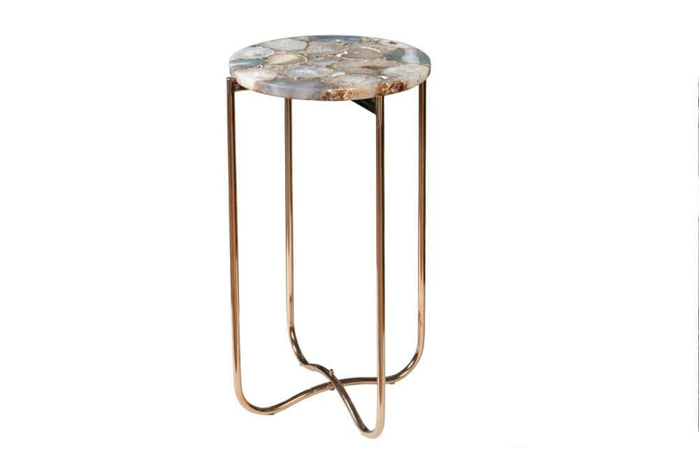 Runder Beistelltisch NOBLE I 35cm Edelstein Achat klappbar goldenes Metallgestell
