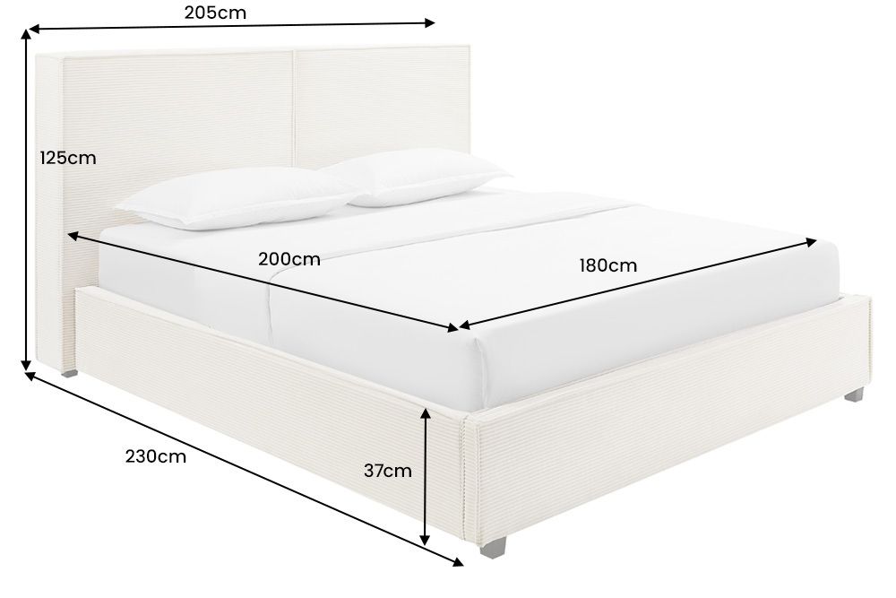 Modernes Boxbett ROCCO 180x200cm beige Cord mit Stauraum und Lattenrost