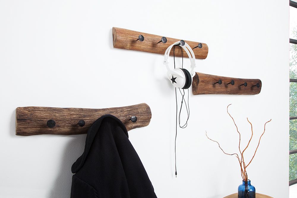 Massive Wandgarderobe HEMINGWAY 50cm natur aus recyceltem Teakholz