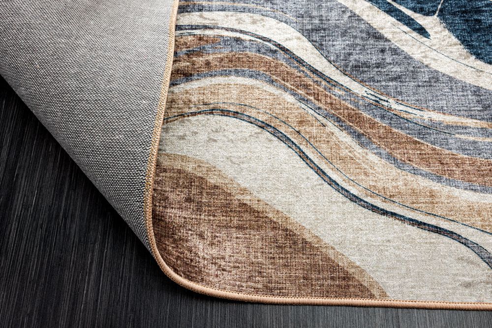 Moderner XXL Teppich EARTH 350x235cm braun beige blau Flachgewebe Indoor-Teppich