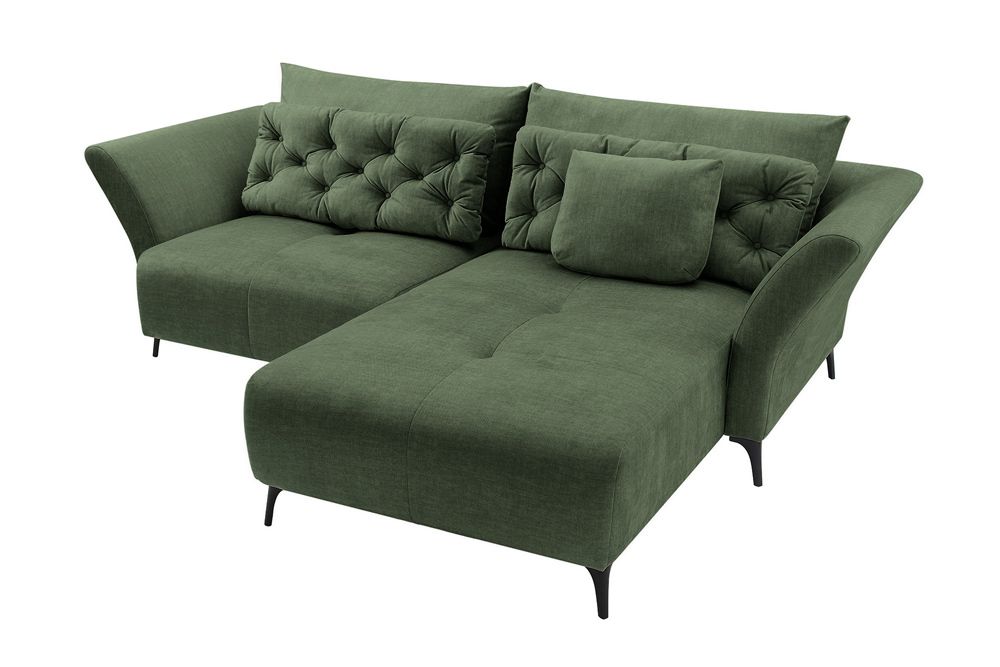 Modernes Ecksofa MARRAKESCH 265cm grün Samt 3-Sitzer inkl. Kissen Ottomane rechts