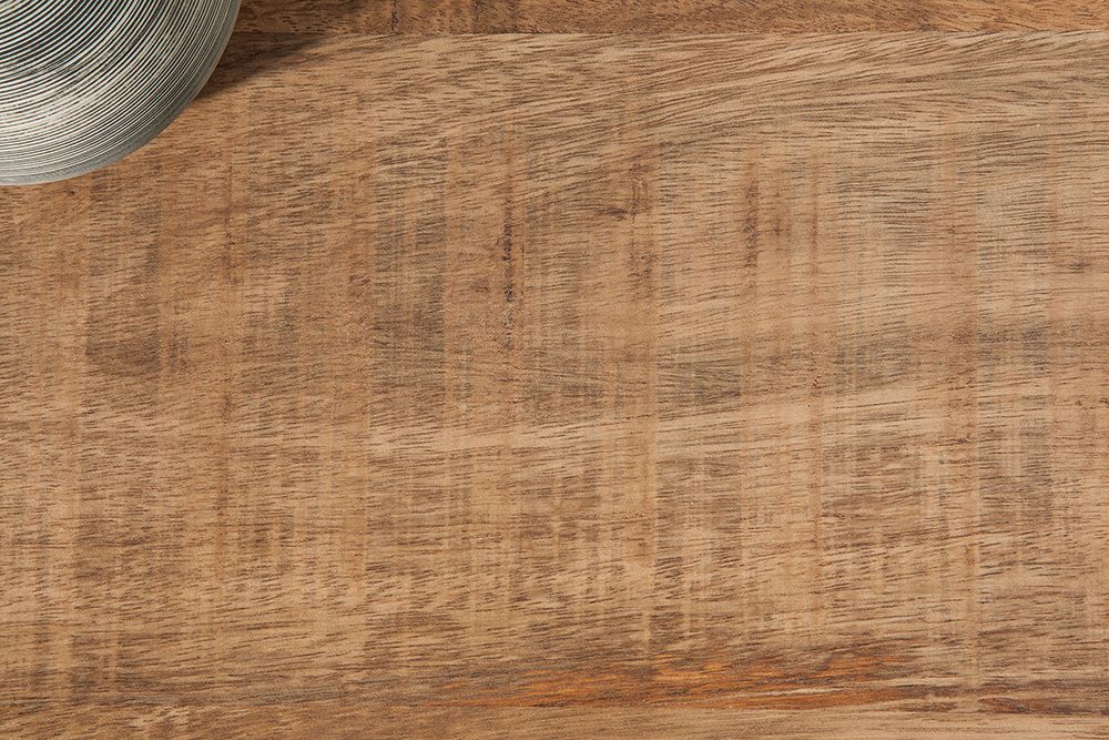 Massiver Couchtisch IRON CRAFT 100cm Mangoholz mit Schublade schwarzes Metallgestell