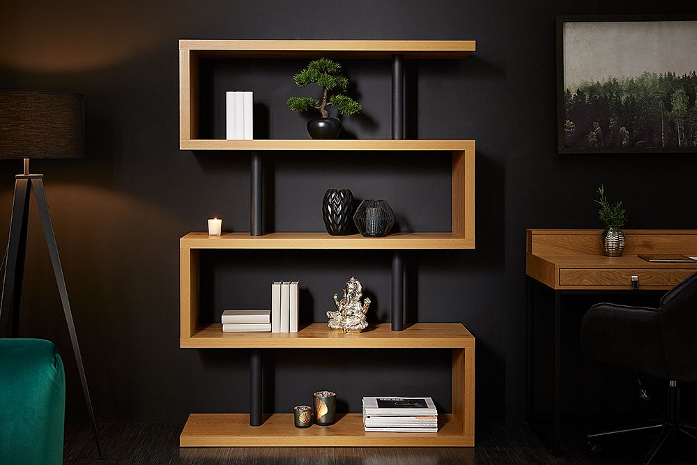 Design Regal SNAKE 165cm Eichenoptik Bücherregal mit fünf Böden