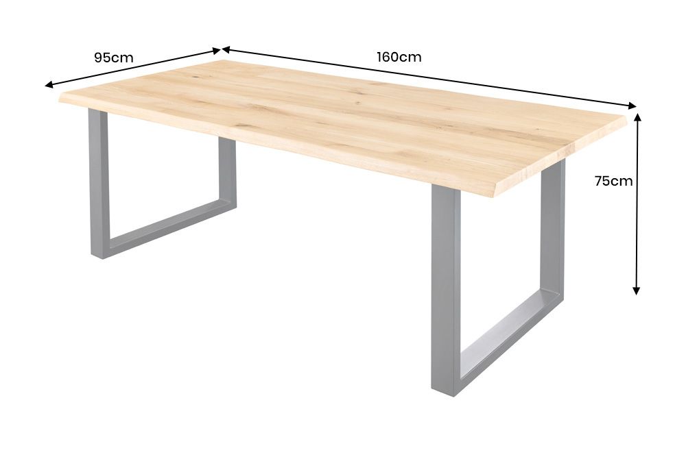Massiver Esstisch WILD OAK 160cm natur schwarz Wildeiche Baumkante U-Gestell Metall