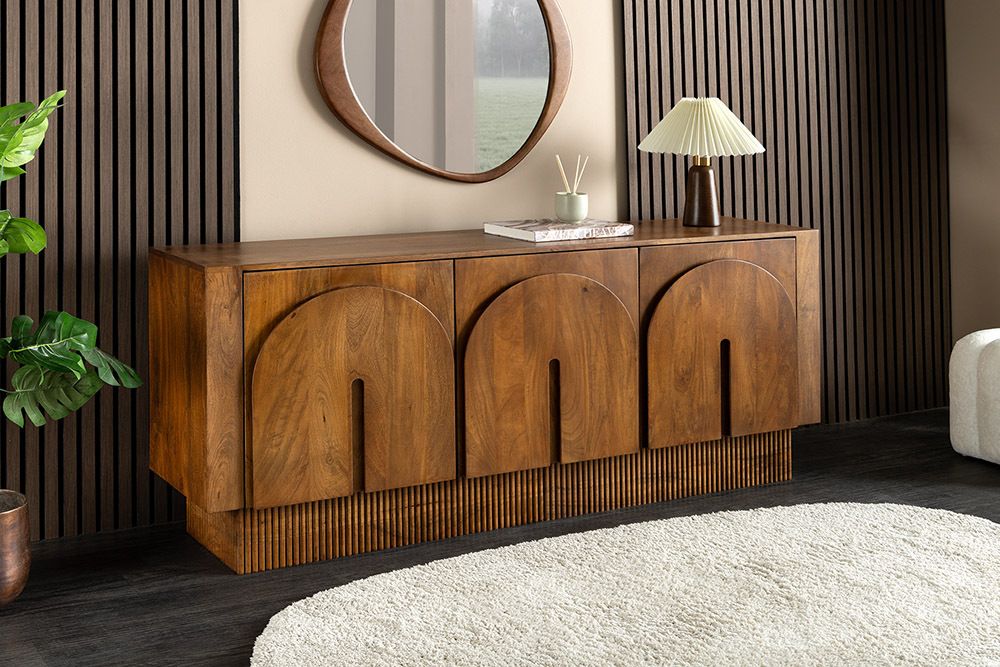 Design Sideboard ARCADIA 160cm braun Mangoholz mit Bogenfront