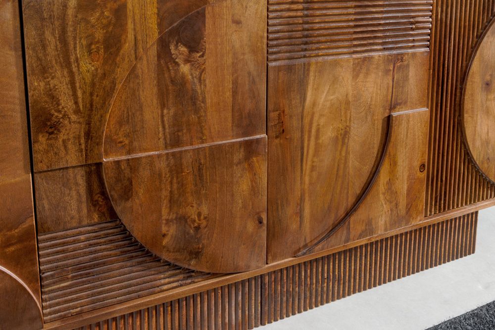 Massives Sideboard ART DECO 170cm braun smoke Mangoholz 3D-Front