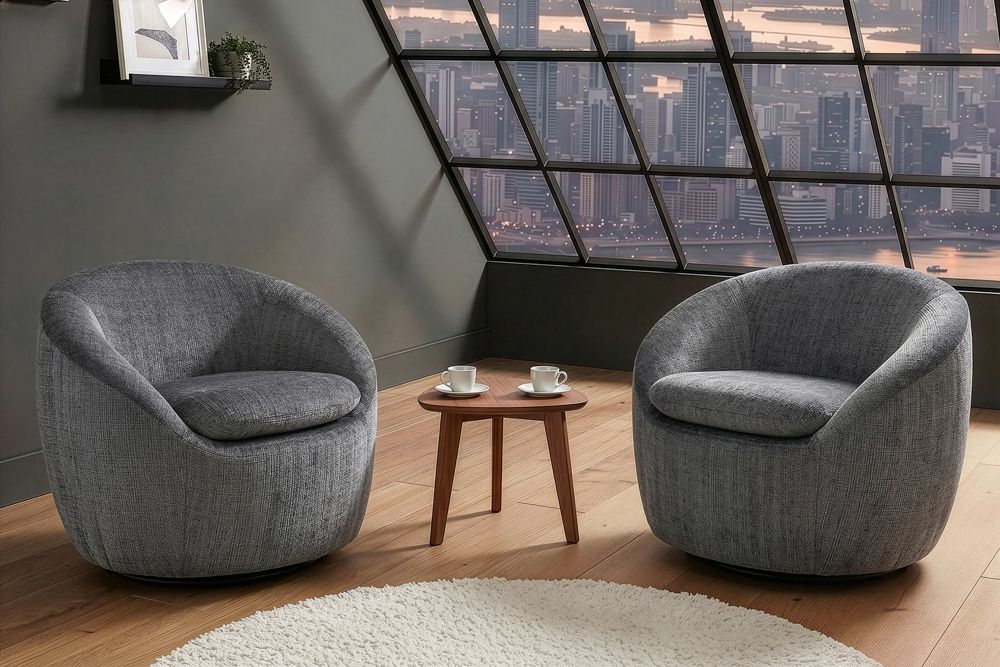 Drehbarer Design Sessel ALPINE grau Chenille Cremona 360° mit Armlehnen