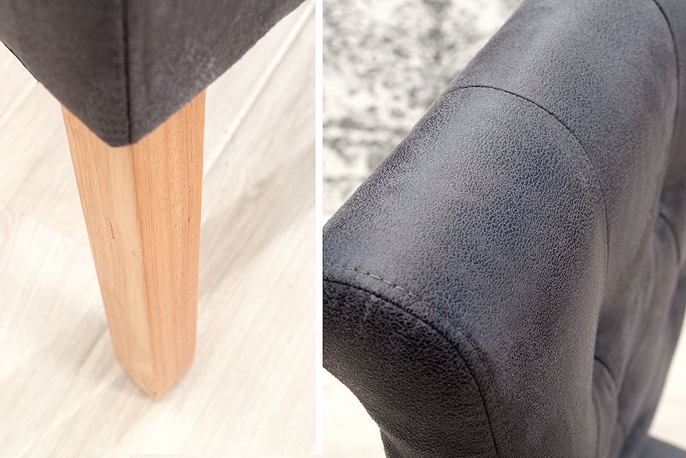 Edler Stuhl CASA vintage grau mit Zierknöpfen Massivholzbeine