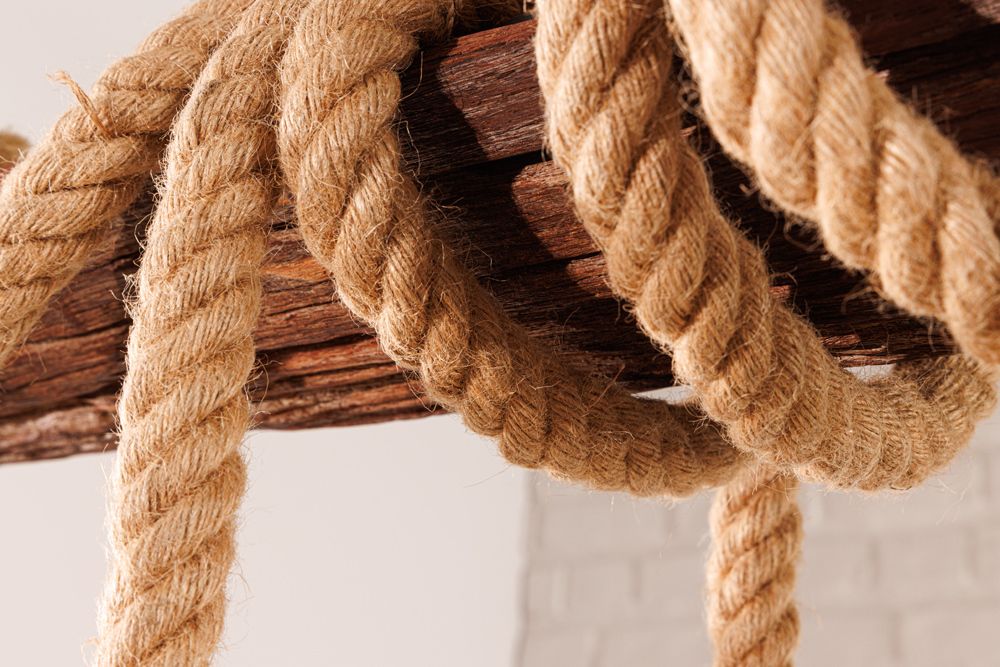 Maritime Hängeleuchte SEVEN SEAS 110cm Massivholz Seil Deckenlampe 5 Leuchten