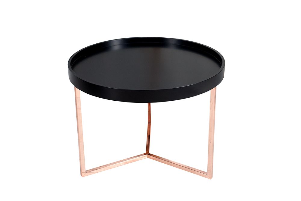 Extravaganter Couchtisch MODULAR 60cm matt schwarz kupfer rund inkl. Tablett