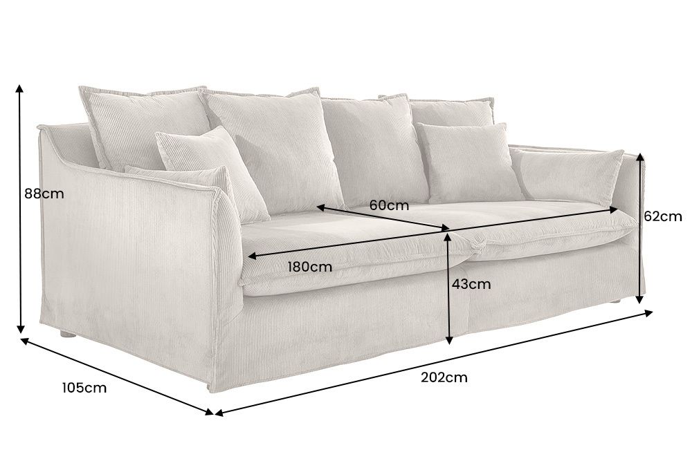 Großes 3-Sitzer Sofa HEAVEN 200cm grün Cord Federkern Hussensofa