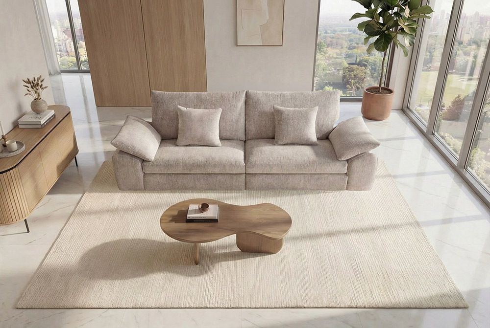 Stilvolles Big Sofa SOHO 260cm beige Chenille 4-Sitzer Couch mit Wellenunterfederung