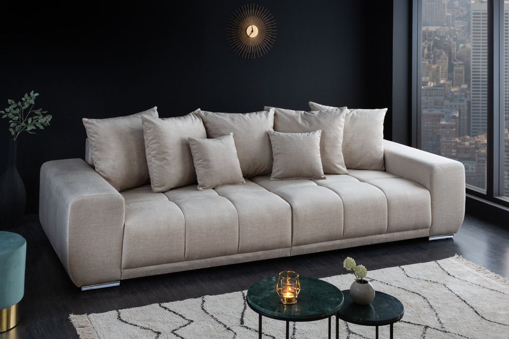 Big Sofa ELEGANCIA 285cm champagner beige Vogue Velours Samt inkl. Kissen Federkern