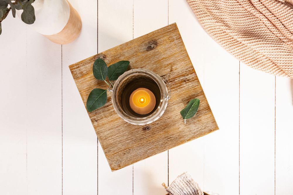 Massivholz Dekosäule COLUMNA 50cm Akazie teak-grau gekälkt Beistelltisch