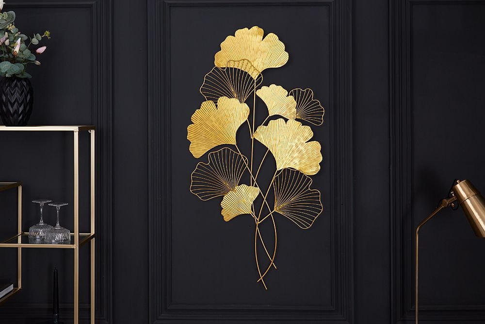 Elegante Wanddeko GINKGO 110cm gold in filigraner Blattform
