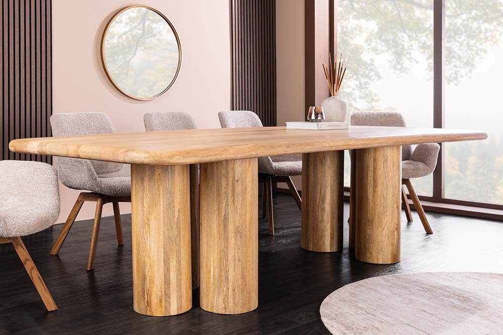 Massiver Esstisch ART DECO 240cm natur Mangoholz mit Säulenfüßen
