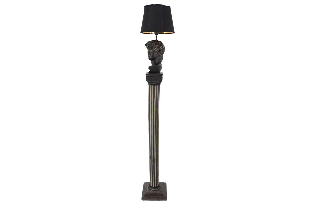 Handgefertigte Stehlampe DAVID 120cm schwarz mit Büste Stoffschirm