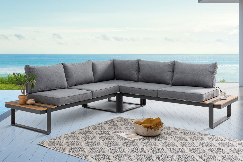 Moderne Garten Sitzgruppe TAMPA LOUNGE 240cm grau Aluminium wetterfest inkl. Sitzkissen