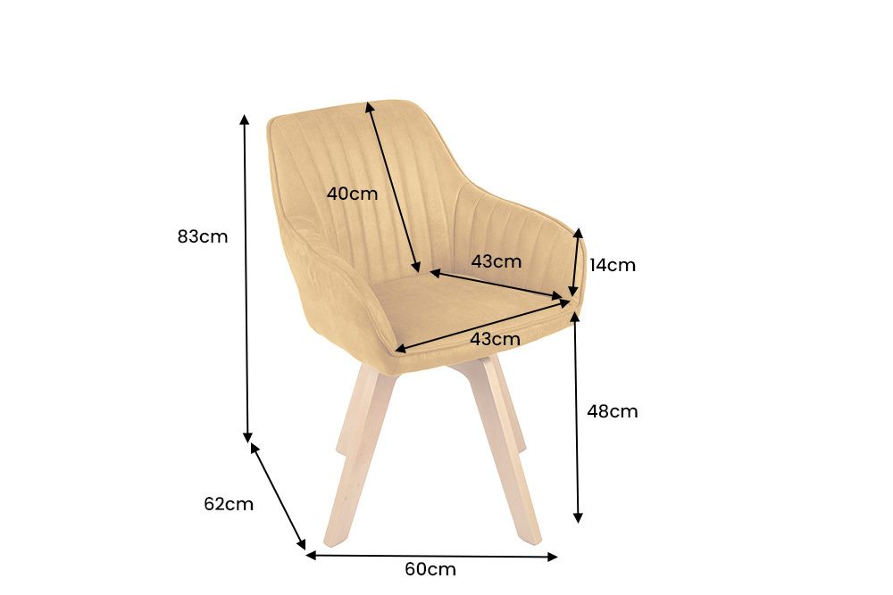 Drehbarer Design Stuhl LIVORNO senfgelb Samt Buchenholz Beine mit Armlehnen